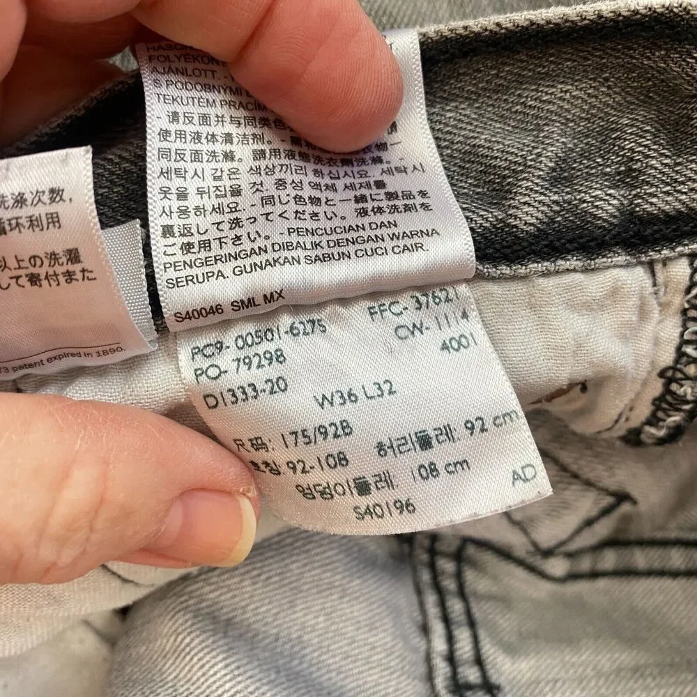 Levis 501 Jeans Mens 36x32 Gray Button‎ Fly 100% Cotton